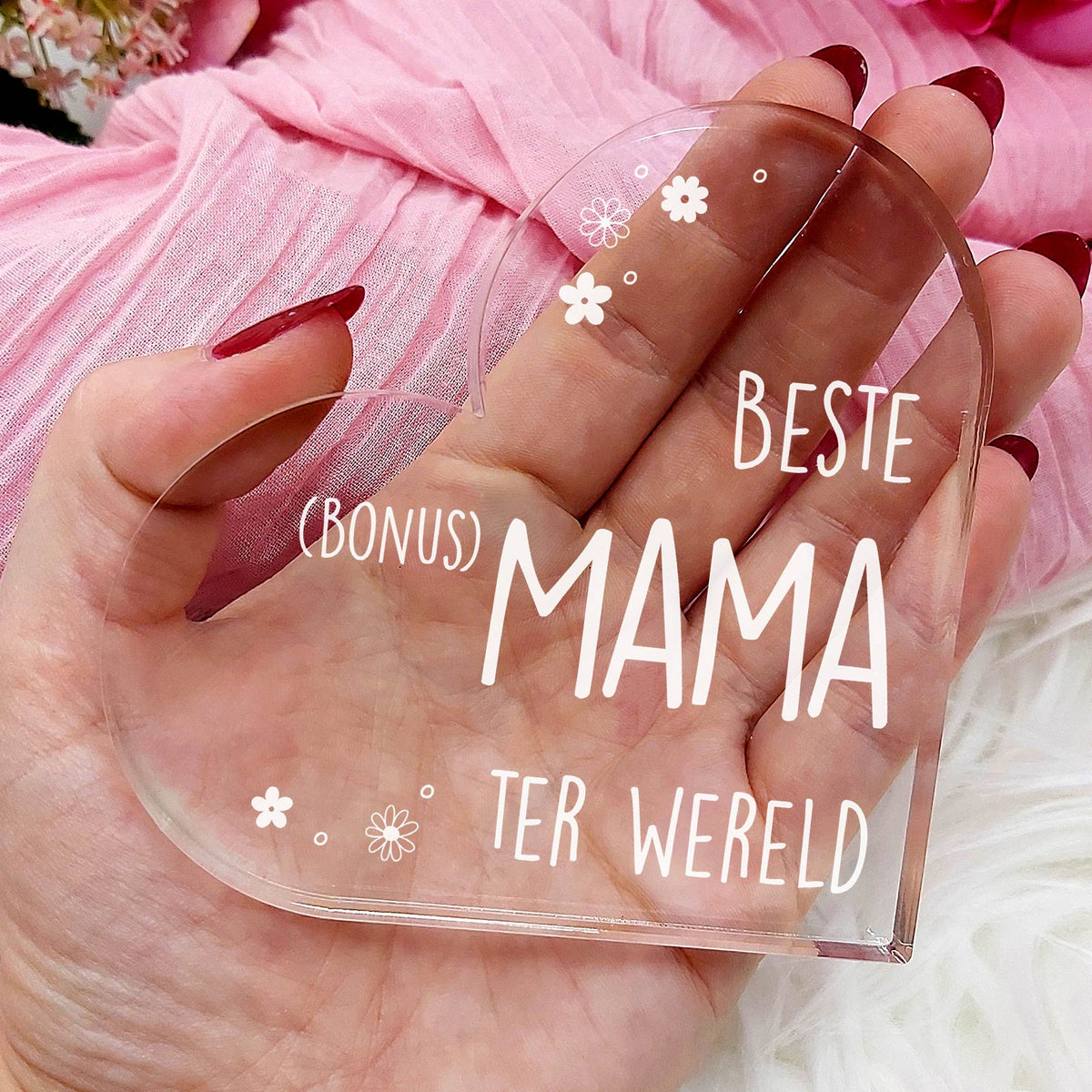 Beste Bonusmama Ter Wereld - Hart van Plexi Glas - Bella Mia