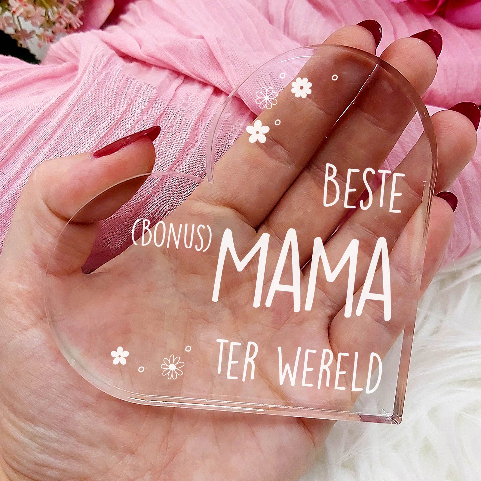 Beste Bonusmama Ter Wereld - Hart van Plexi Glas - Bella Mia