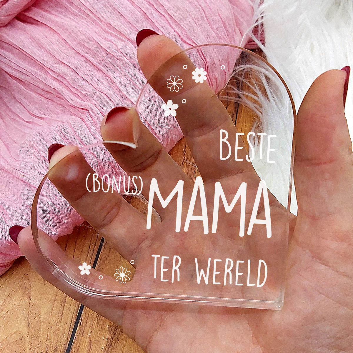 Beste Bonusmama Ter Wereld - Hart van Plexi Glas - Bella Mia