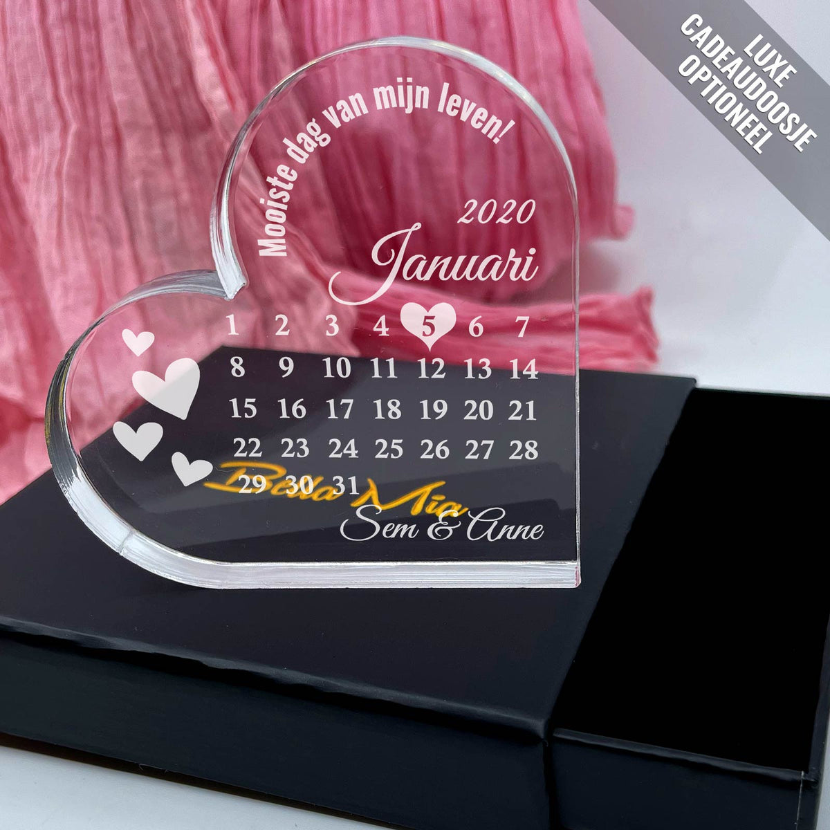 Beste Dag Ooit Kalender - Hart van Plexi Glas - Bella Mia