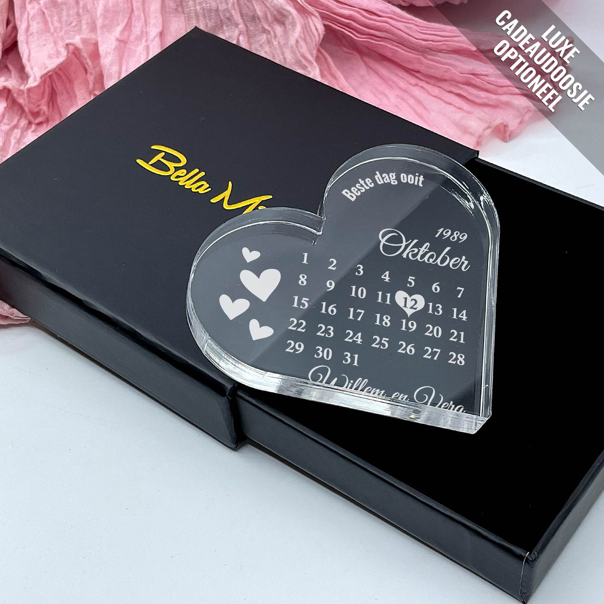Beste Dag Ooit Kalender - Hart van Plexi Glas - Bella Mia