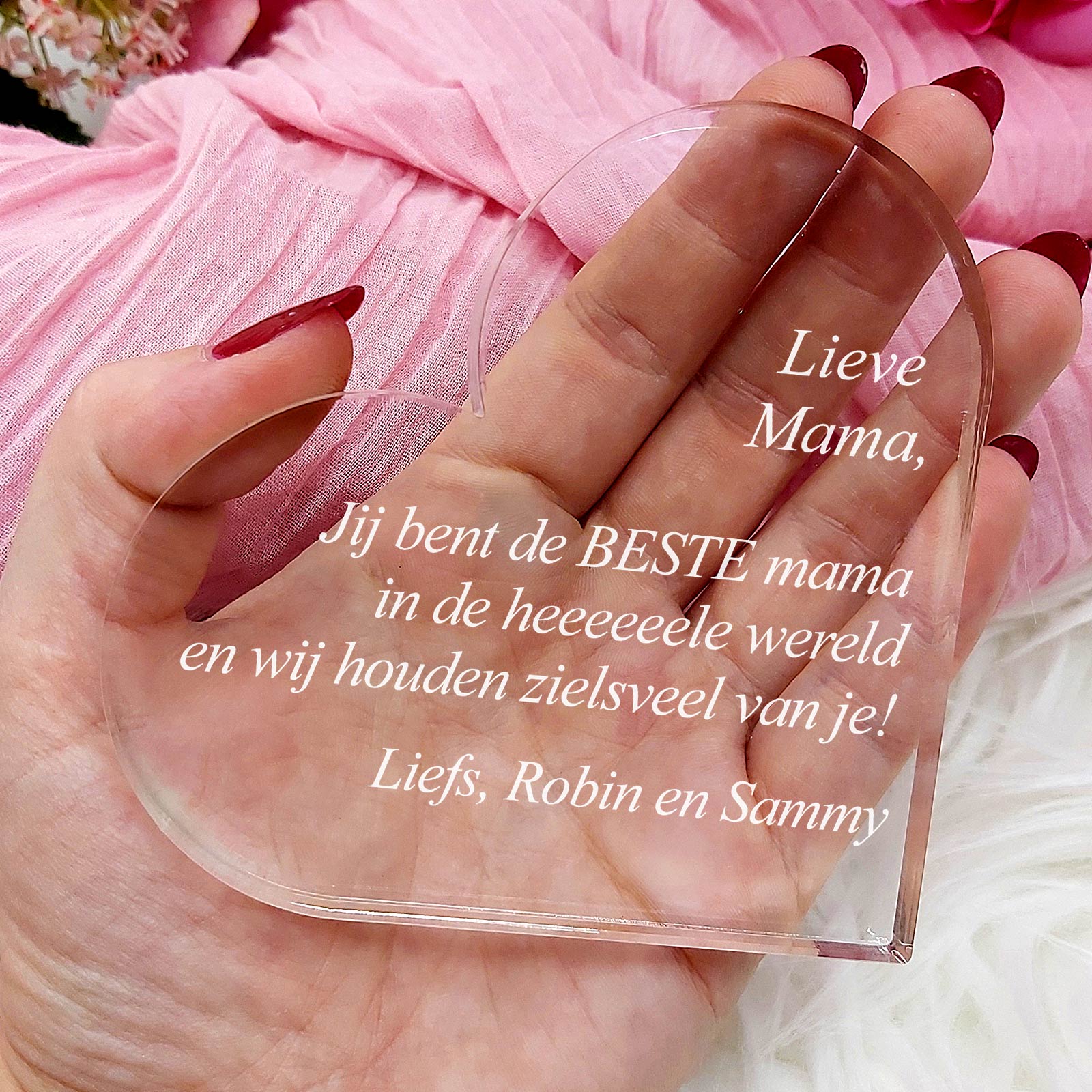 Beste Mama In De Heeeeeeele Wereld- Mama Hart van Plexi Glas - Bella Mia