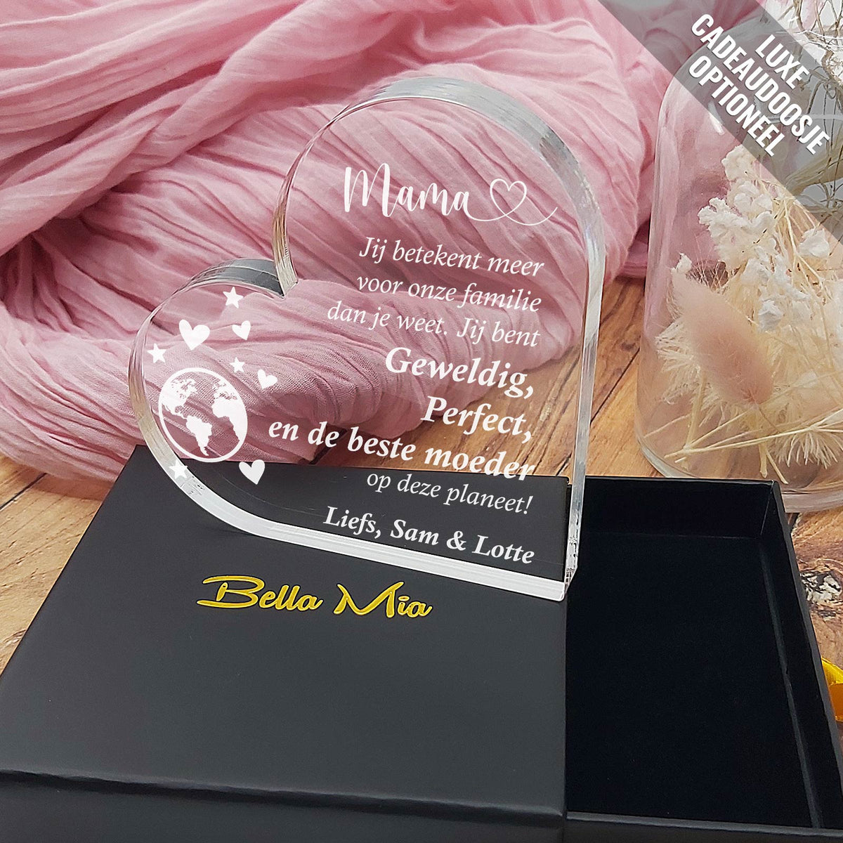 Beste moeder van de planeet Hart Van Plexi Glas - Bella Mia