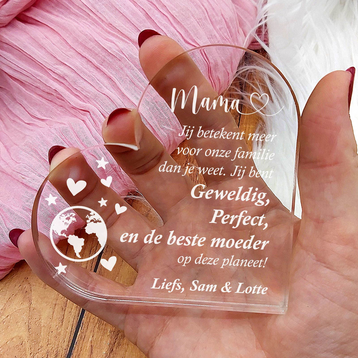 Beste moeder van de planeet Hart Van Plexi Glas - Bella Mia