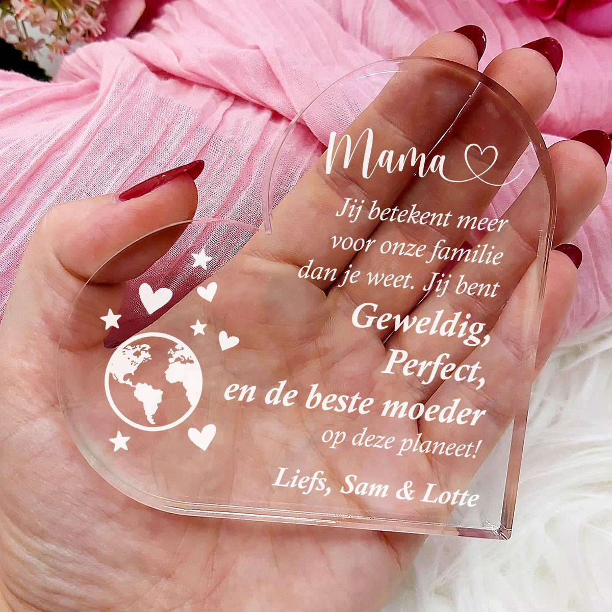 Beste moeder van de planeet Hart Van Plexi Glas - Bella Mia