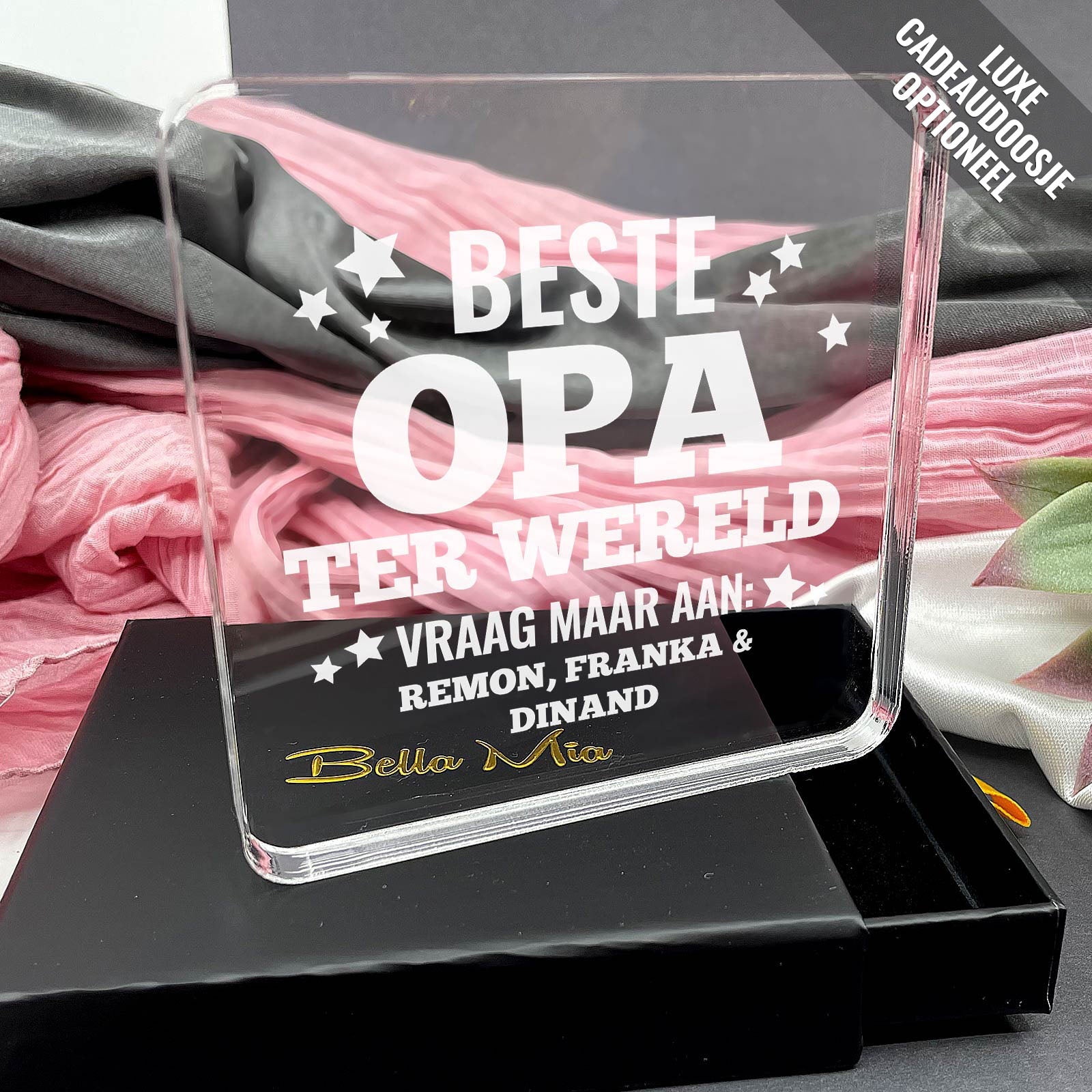 Beste Opa ter wereld! Plexi Glas Cadeau - Bella Mia