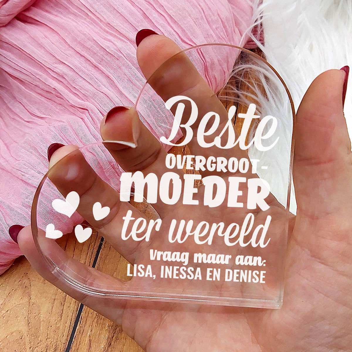 Beste Overgrootmoeder Ter Wereld Hart van Plexi Glas - Bella Mia