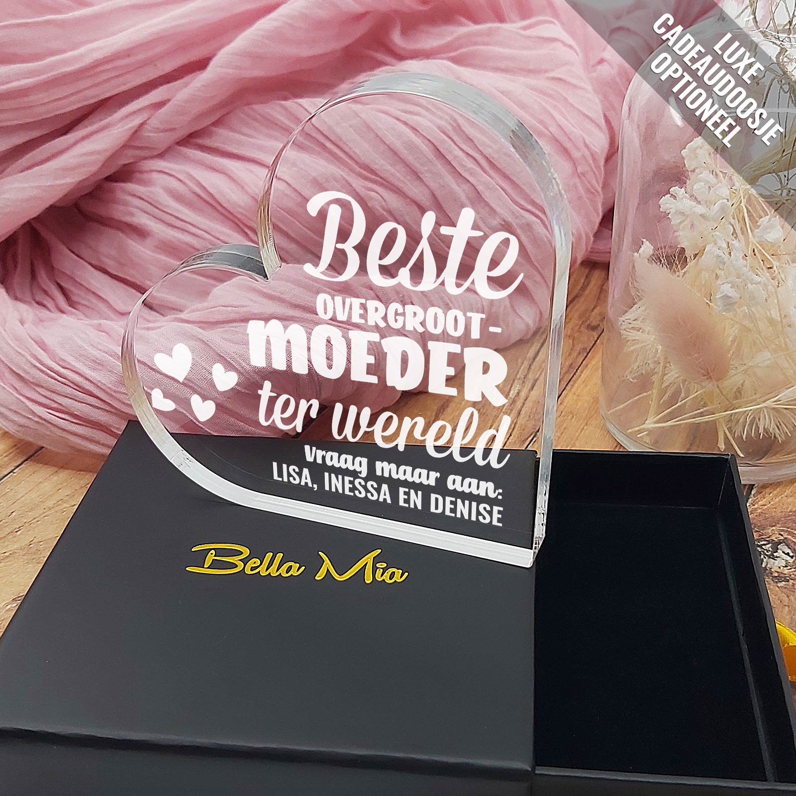 Beste Overgrootmoeder Ter Wereld Hart van Plexi Glas - Bella Mia