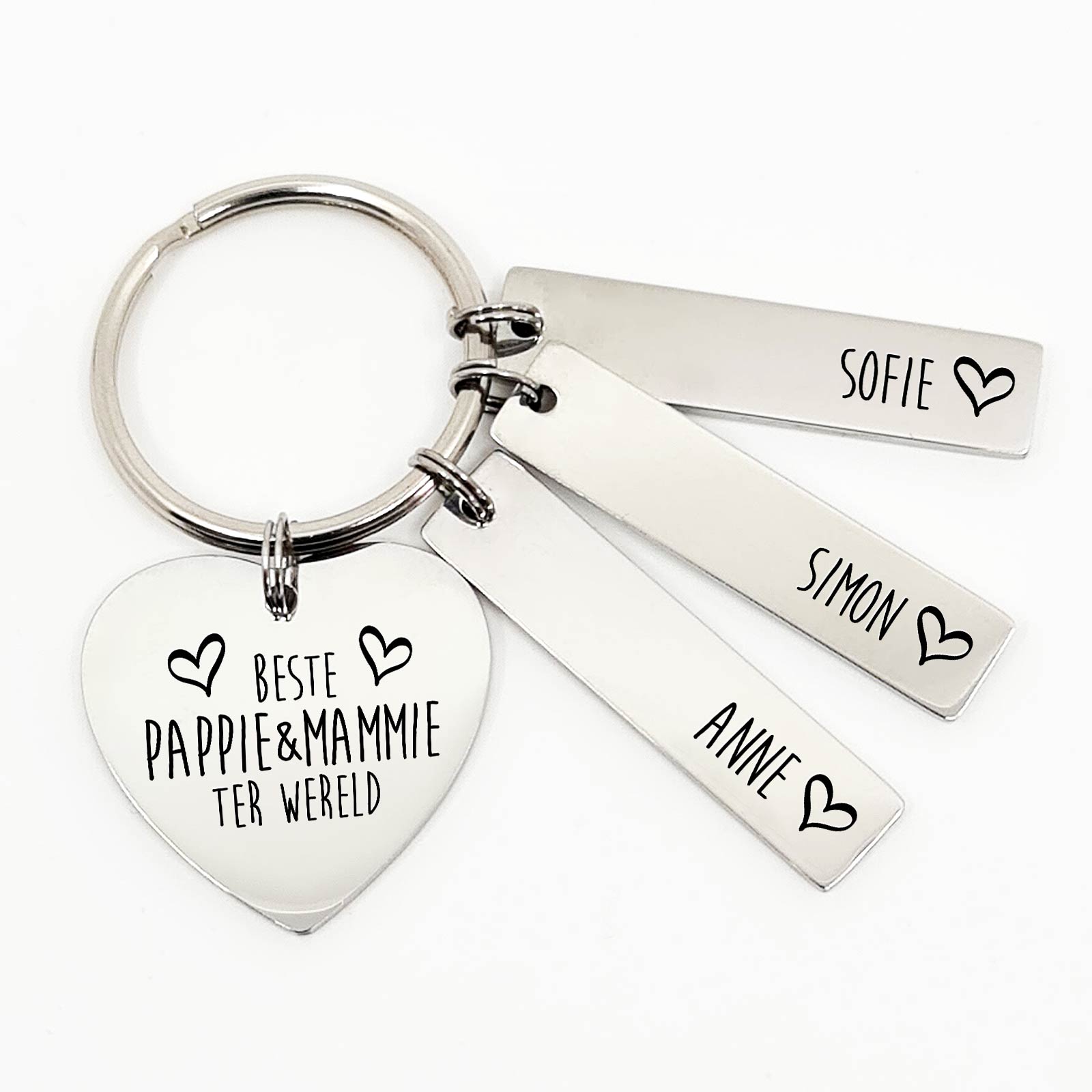 Beste Pappie & Mammie Ter Wereld - Hart Sleutelhanger - Bella Mia