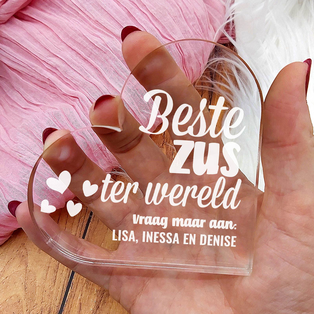Beste Zus Ter Wereld Hart van Plexi Glas - Bella Mia