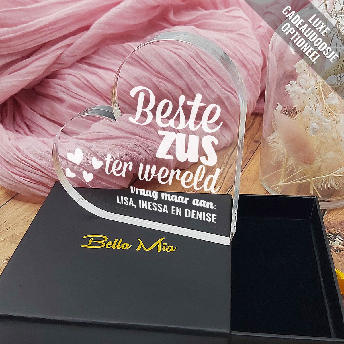 Beste Zus Ter Wereld Hart van Plexi Glas - Bella Mia