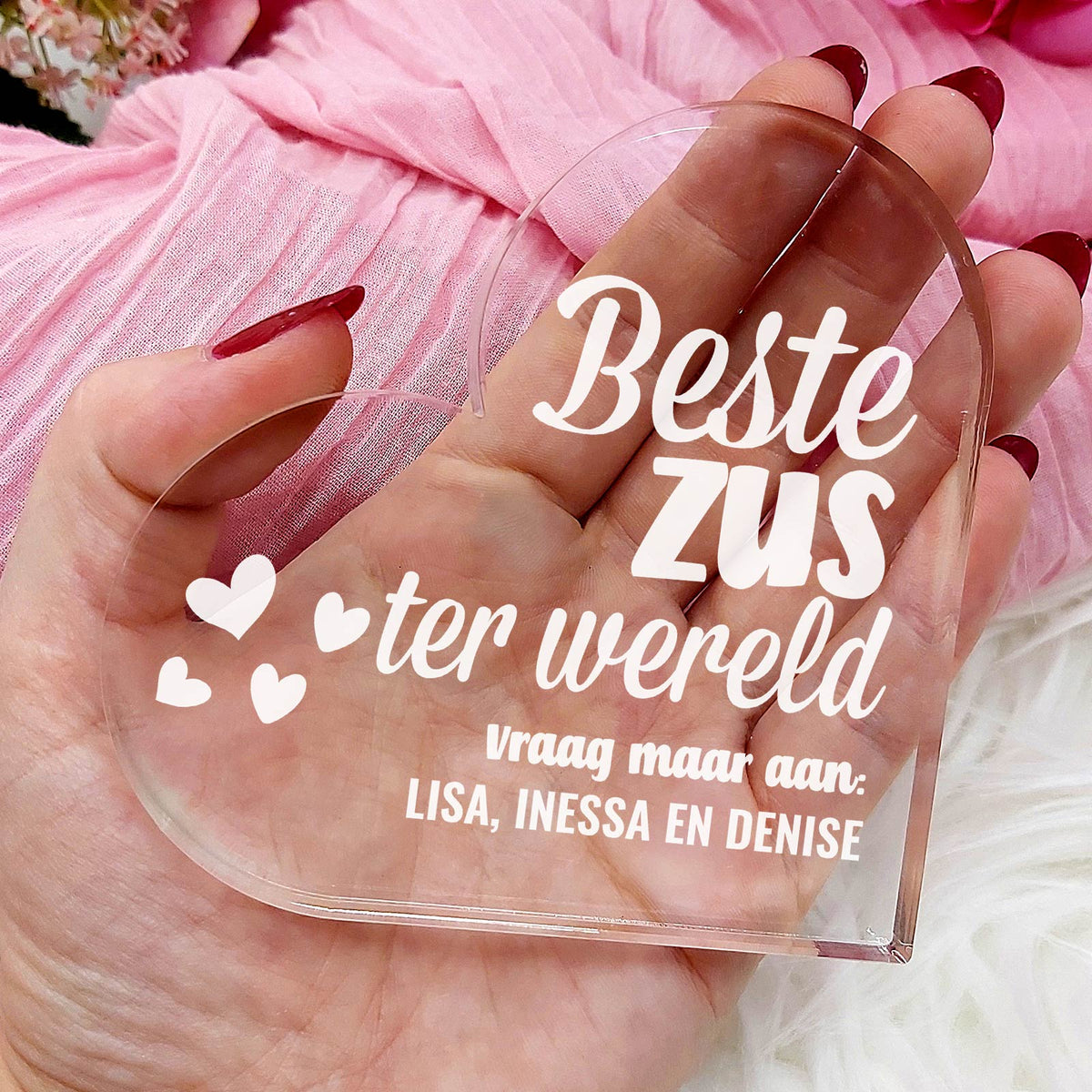 Beste Zus Ter Wereld Hart van Plexi Glas - Bella Mia