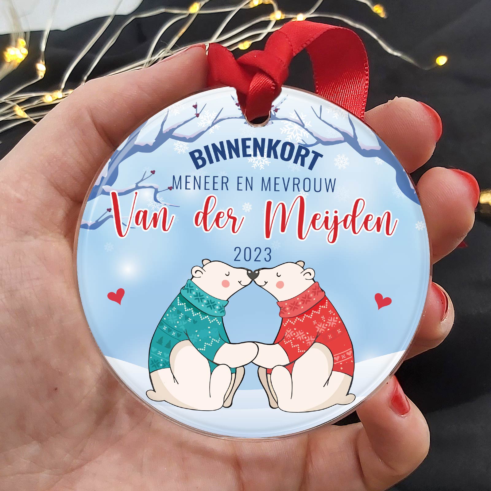 Binnenkort meneer en mevrouw.... - Plexiglas Kerstbal - Bella Mia