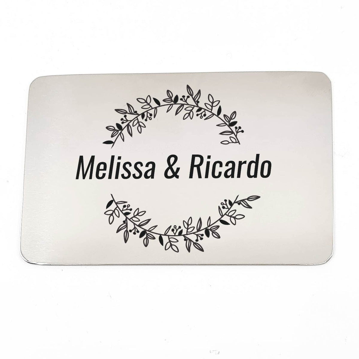 Bloemencirkel met 2 namen Stalen Kaartje - Bella Mia