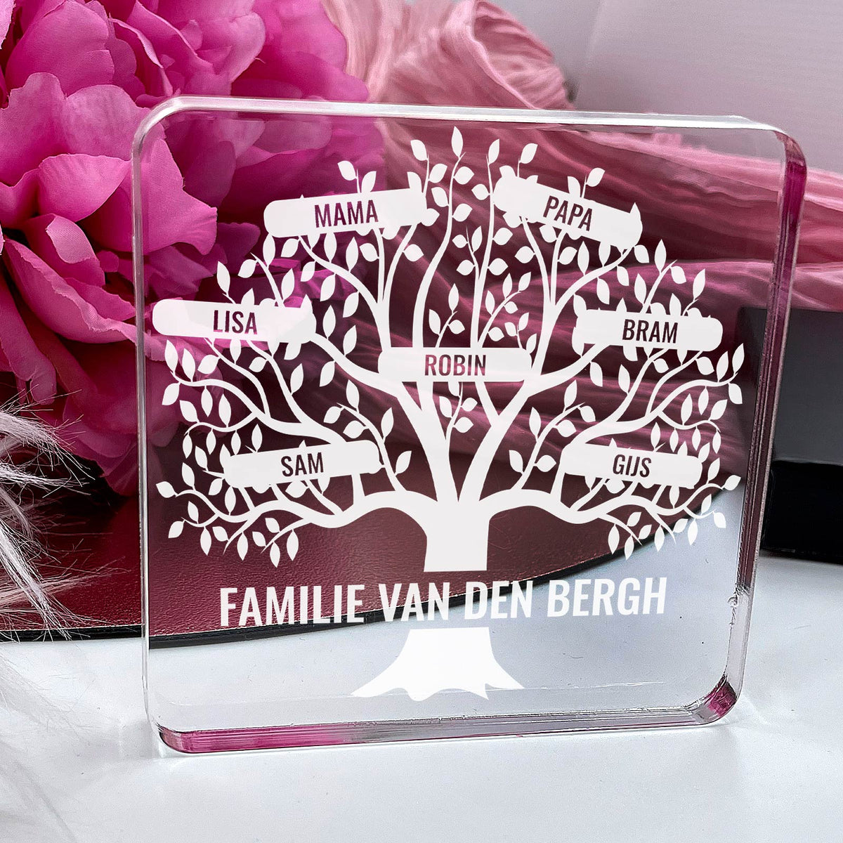 Boom met Namen van de hele Familie Op Plexi Glas - Bella Mia