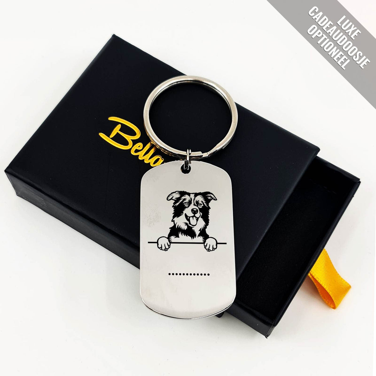 Border Collie Met Naam Sleutelhanger - Bella Mia