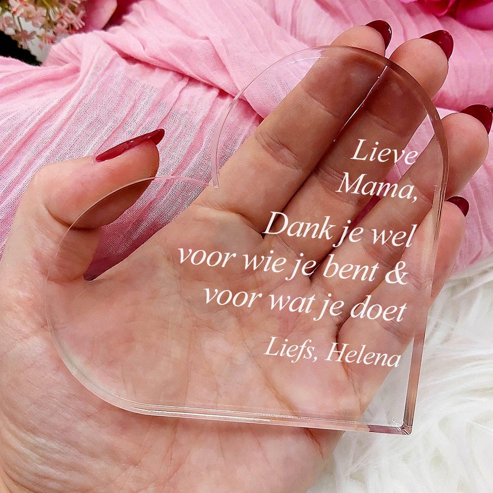 Dank Je Wel Voor Wie Je Bent En Voor Wat Je Doet - Mama Hart van Plexi Glas - Bella Mia