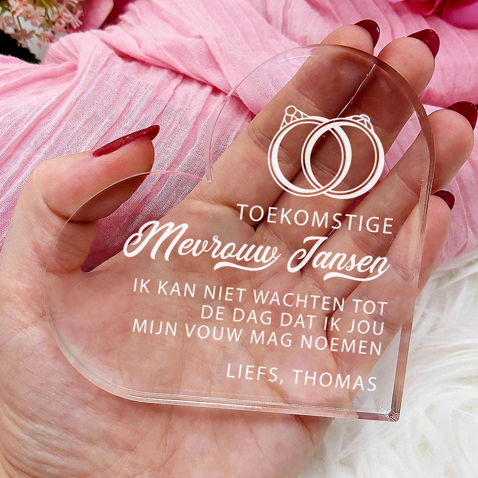 De dag dat ik jou mijn vrouw mag noemen Hart van Plexiglas - Bella Mia