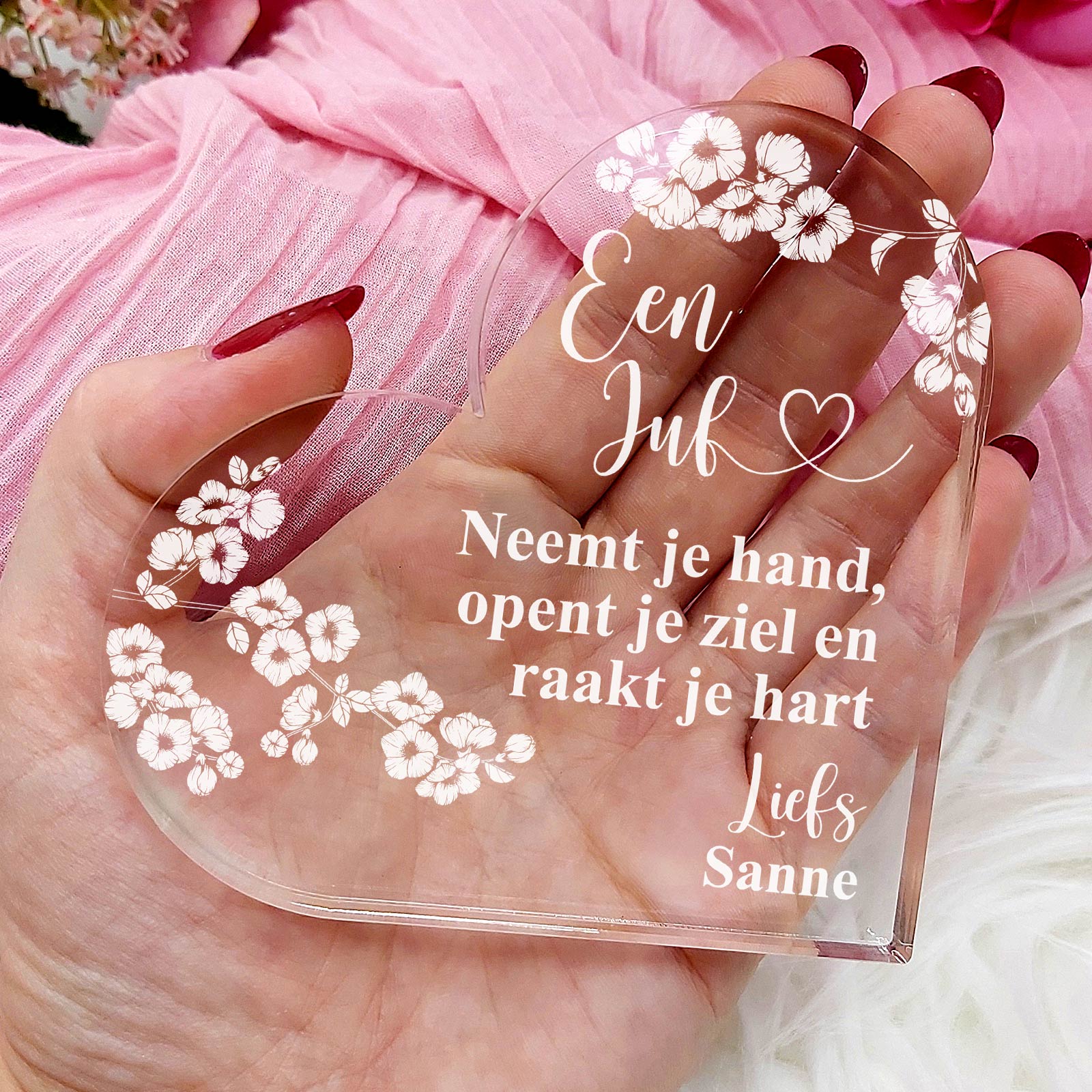 Een Juf Raakt Je Hart - Hart van Plexi Glas - Bella Mia