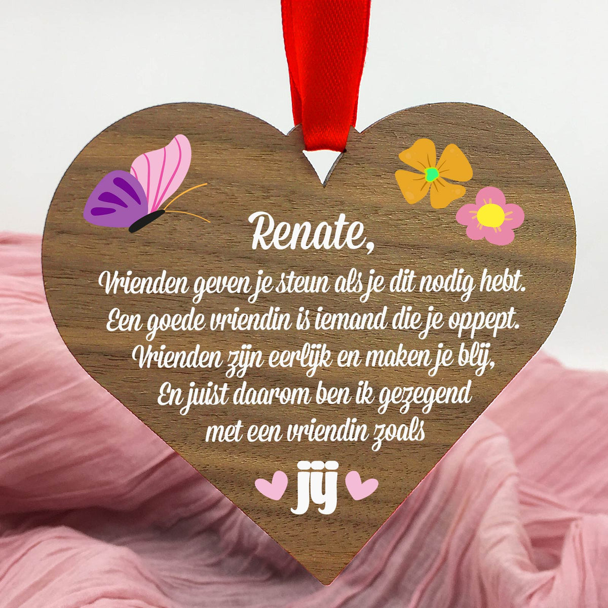 Een vriendin zoals jij - Hart van walnoot hout - Bella Mia