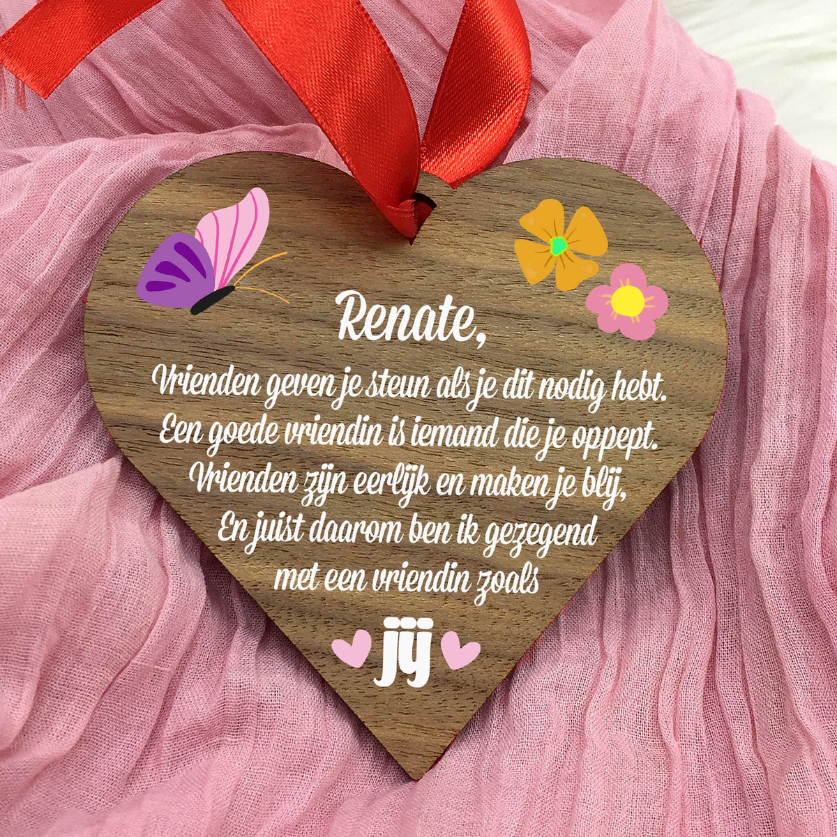 Een vriendin zoals jij - Hart van walnoot hout - Bella Mia