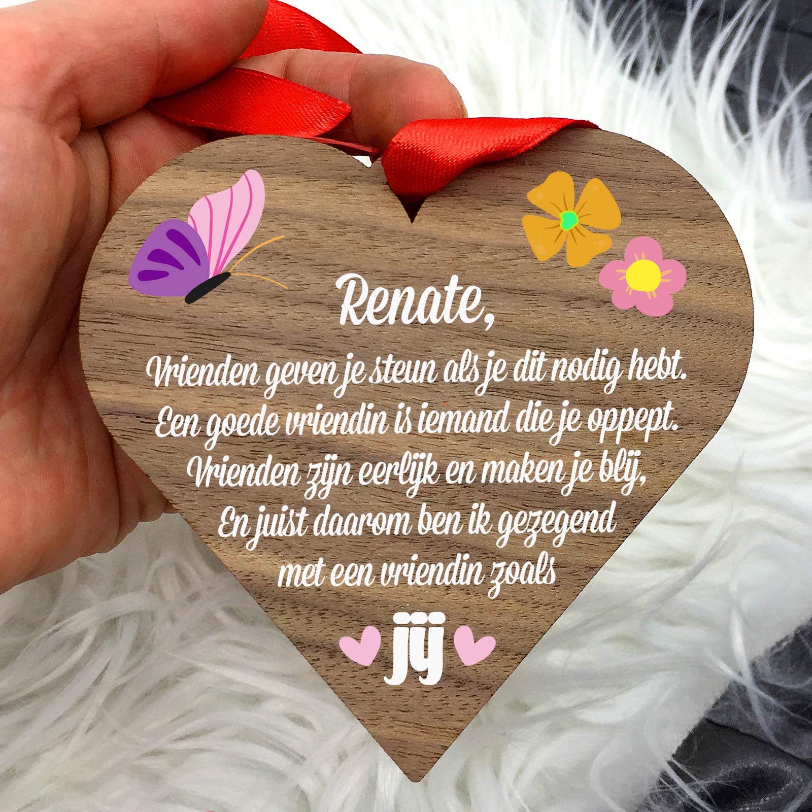 Een vriendin zoals jij - Hart van walnoot hout - Bella Mia