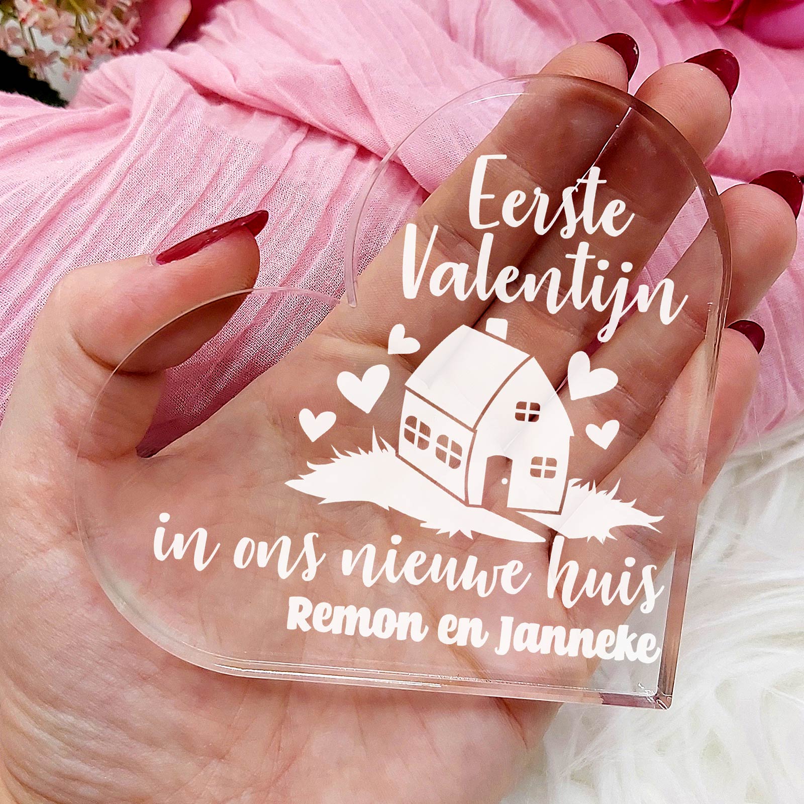 Eerste Valentijnin ons Nieuwe Huis Hart van Plexi Glas - Bella Mia