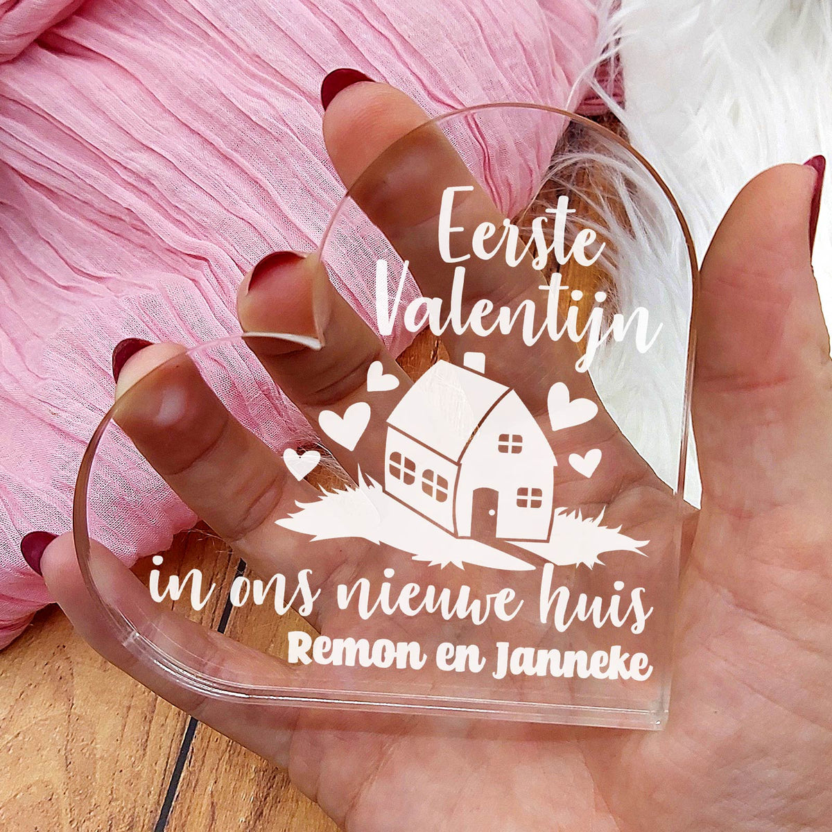 Eerste Valentijnin ons Nieuwe Huis Hart van Plexi Glas - Bella Mia