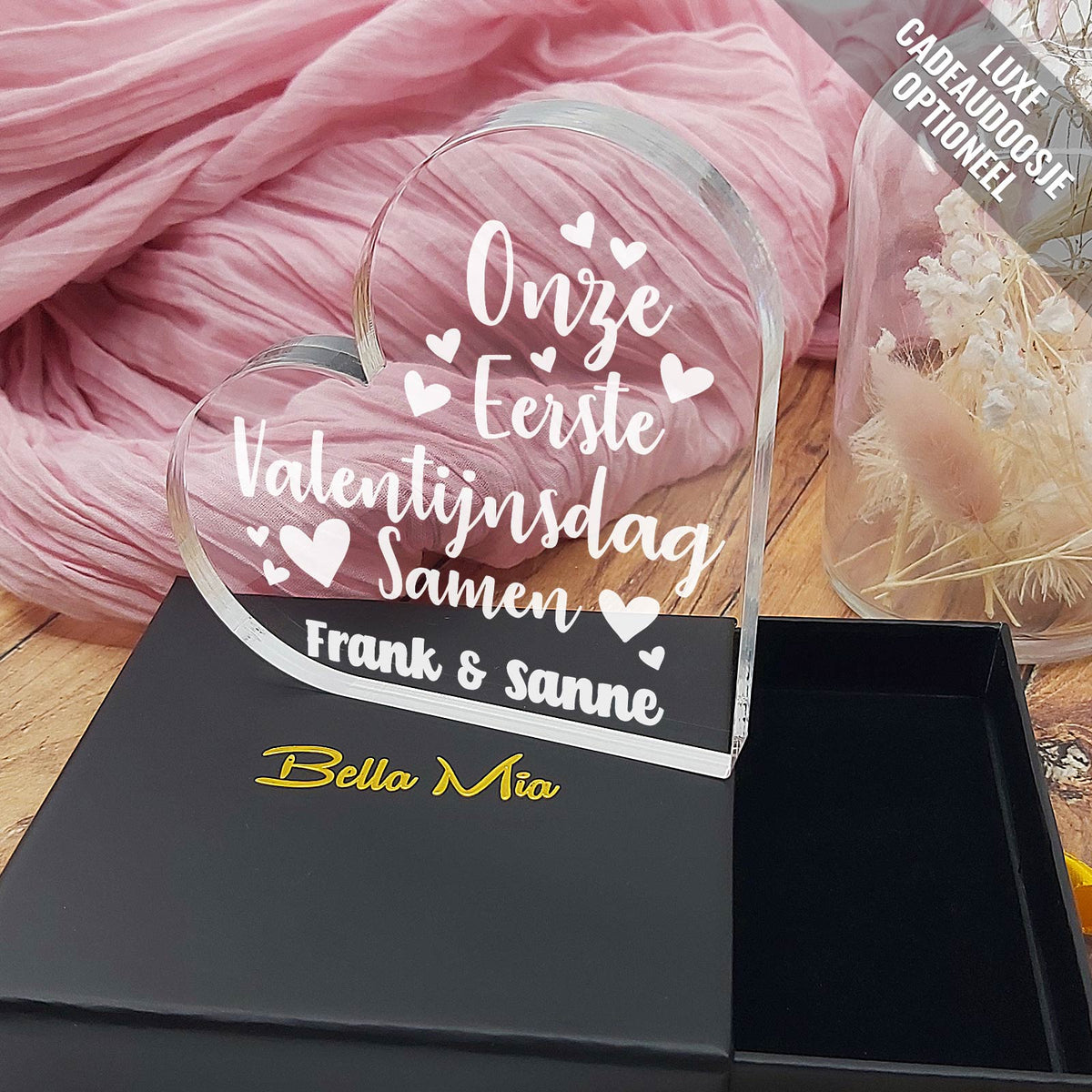 Eerste Valentijnsdag Samen Hart van Plexi Glas - Bella Mia