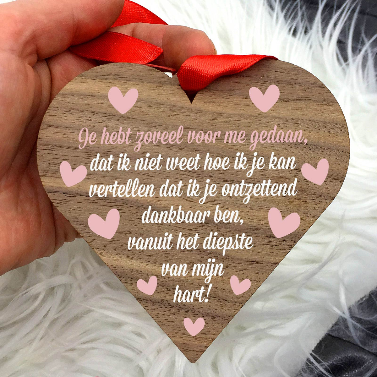 Eeuwig dankbaar! - Hart van walnoot hout - Bella Mia