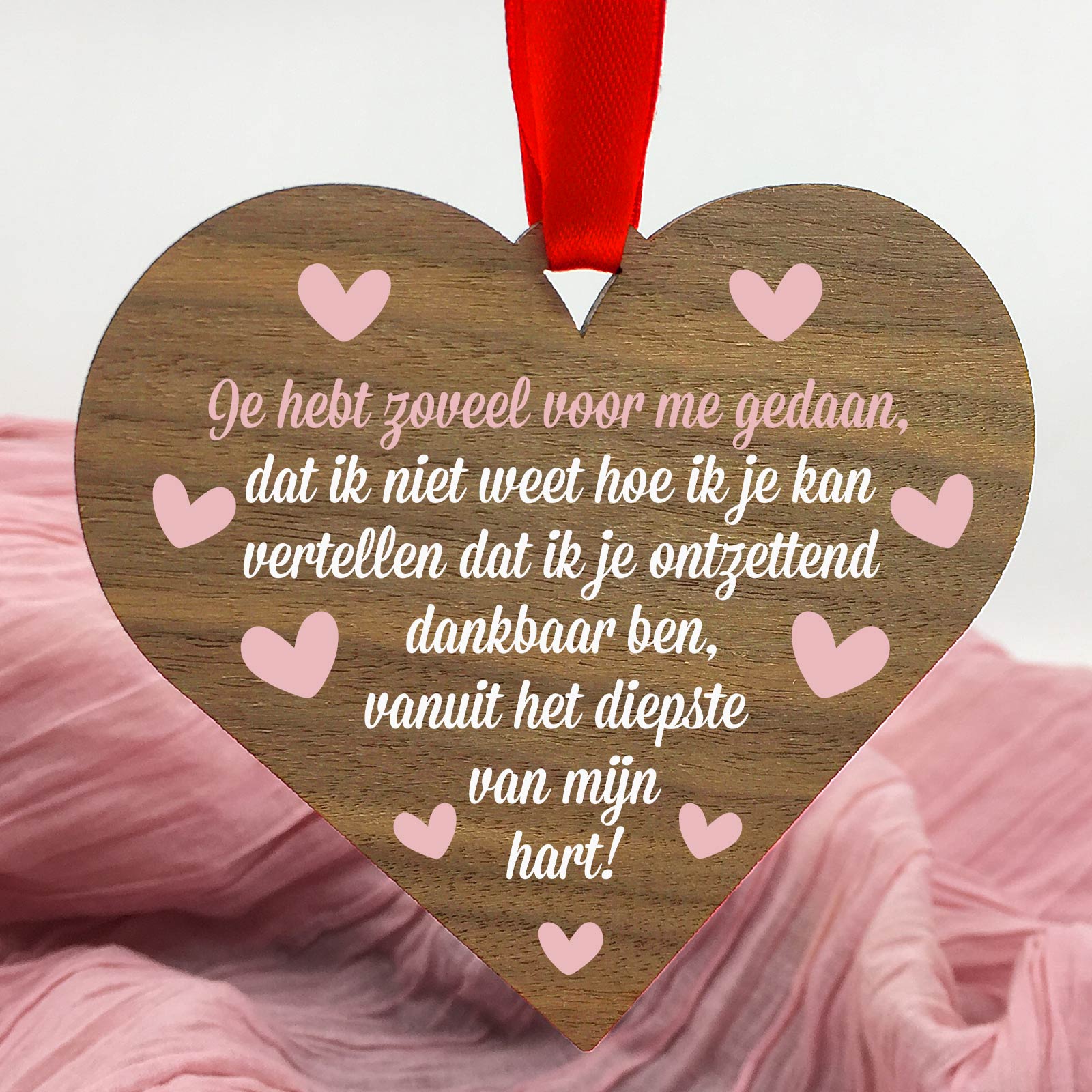 Eeuwig dankbaar! - Hart van walnoot hout - Bella Mia