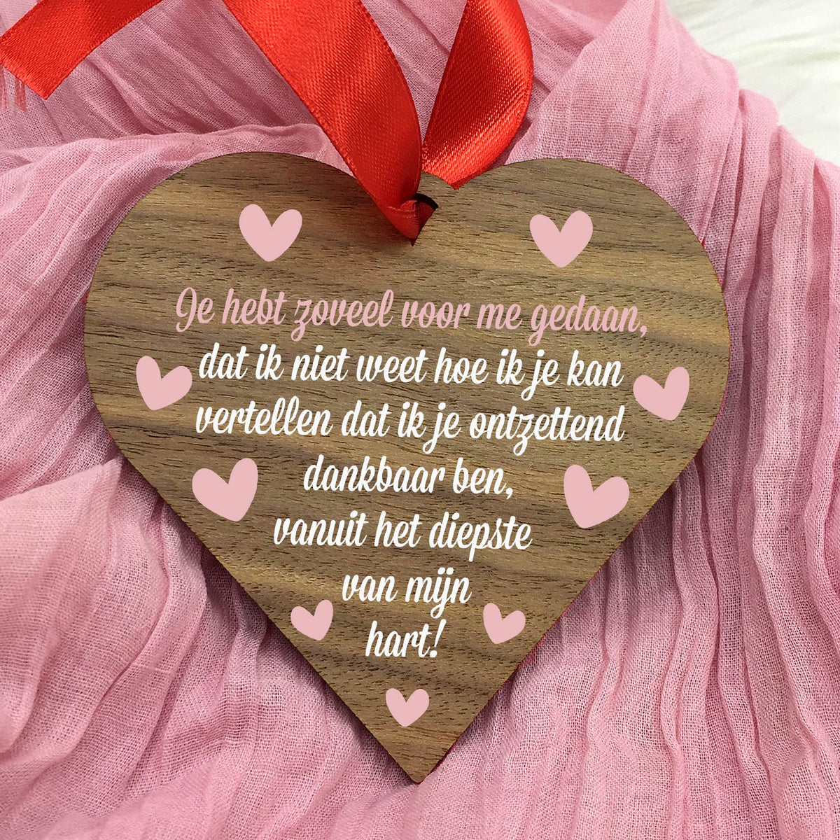Eeuwig dankbaar! - Hart van walnoot hout - Bella Mia