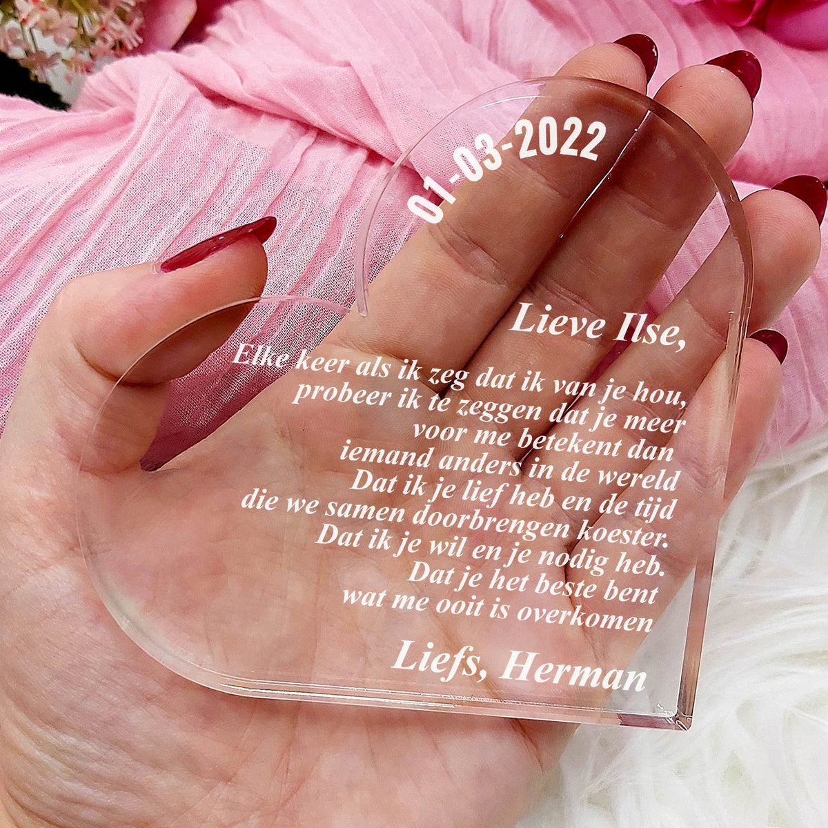 Elke keer als ik zeg dat ik van je hou Hart Van Plexi Glas - Bella Mia