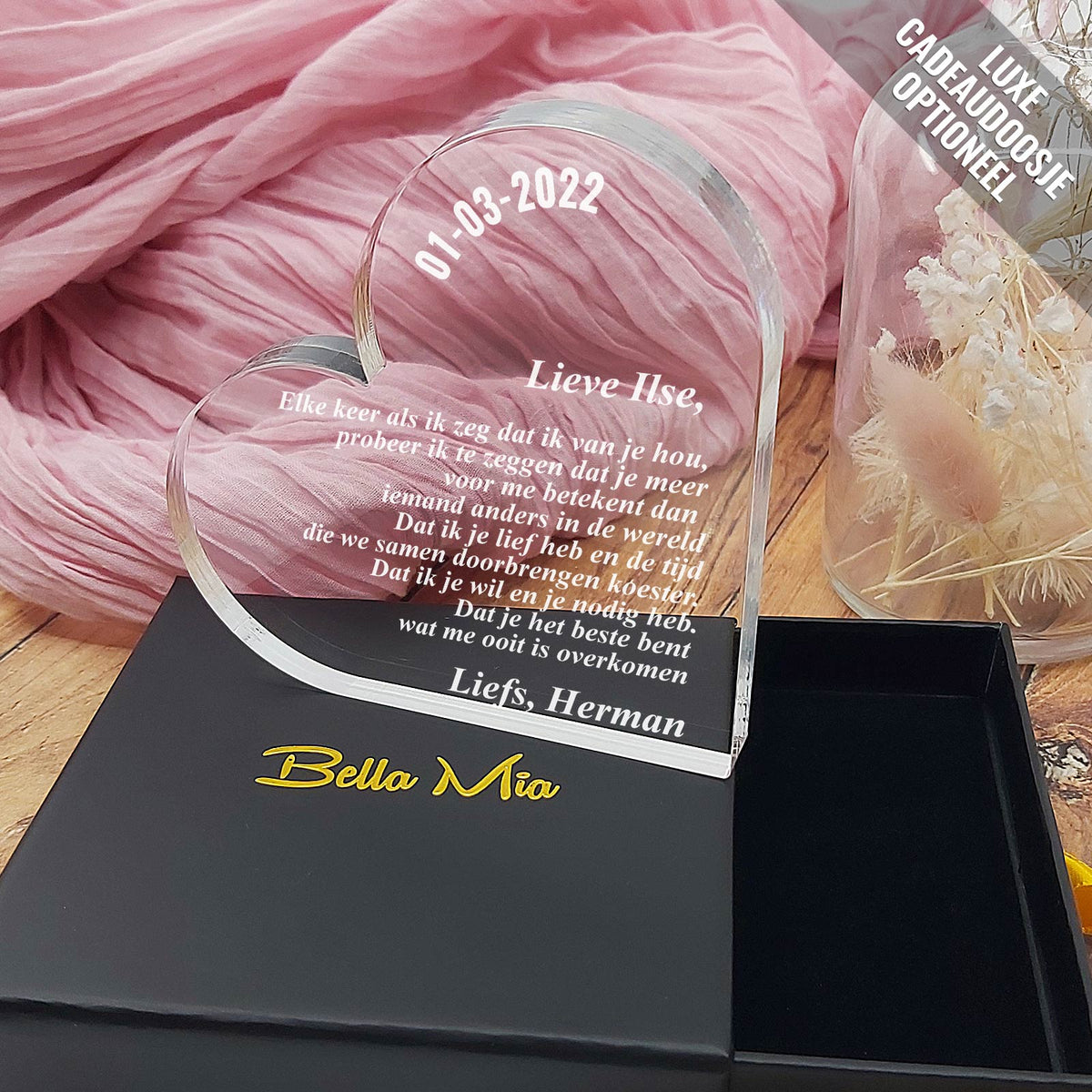 Elke keer als ik zeg dat ik van je hou Hart Van Plexi Glas - Bella Mia