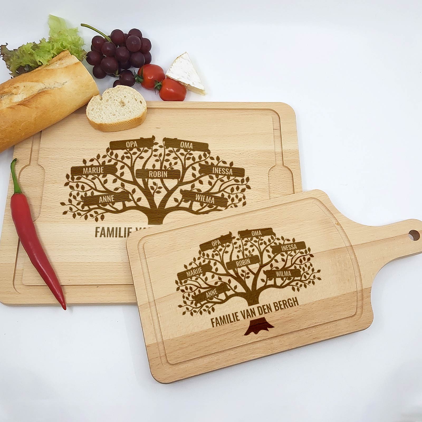 Familie Boom met namen Snijplank - Bella Mia