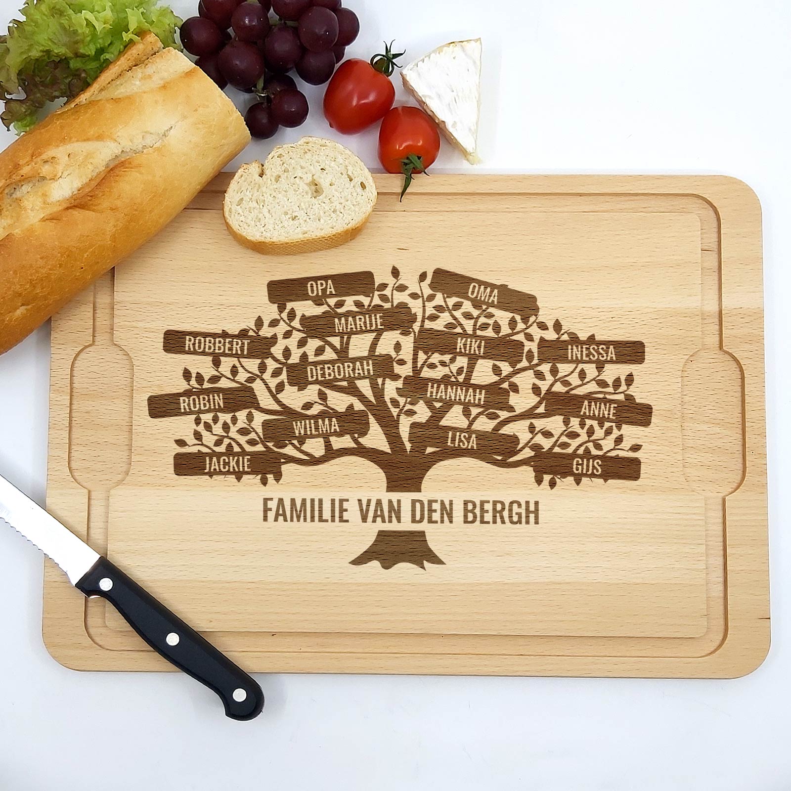 Familie Boom met namen Snijplank - Bella Mia