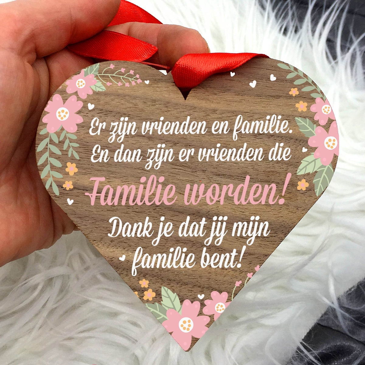 Familie en vrienden - Hart van walnoot hout - Bella Mia