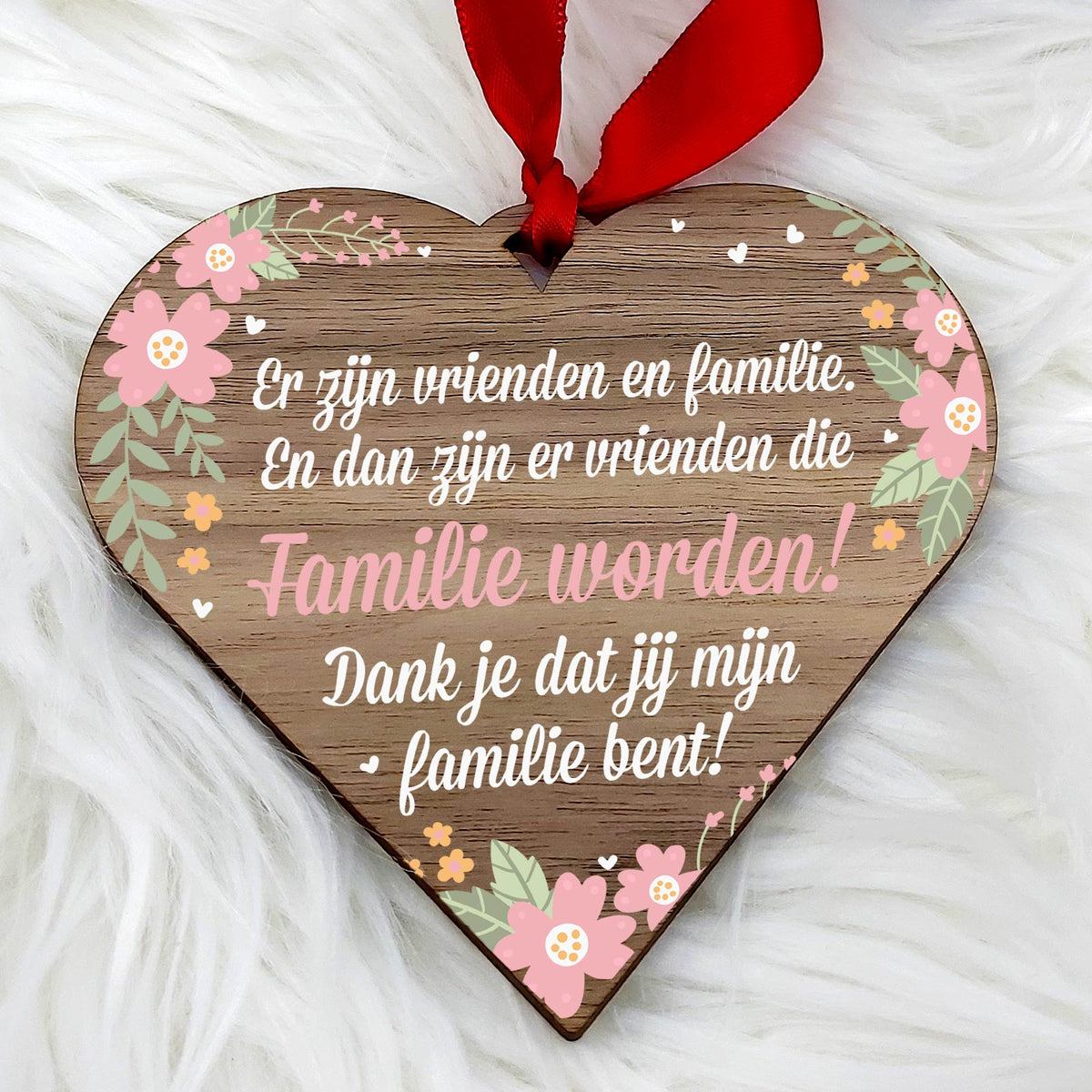 Familie en vrienden - Hart van walnoot hout - Bella Mia