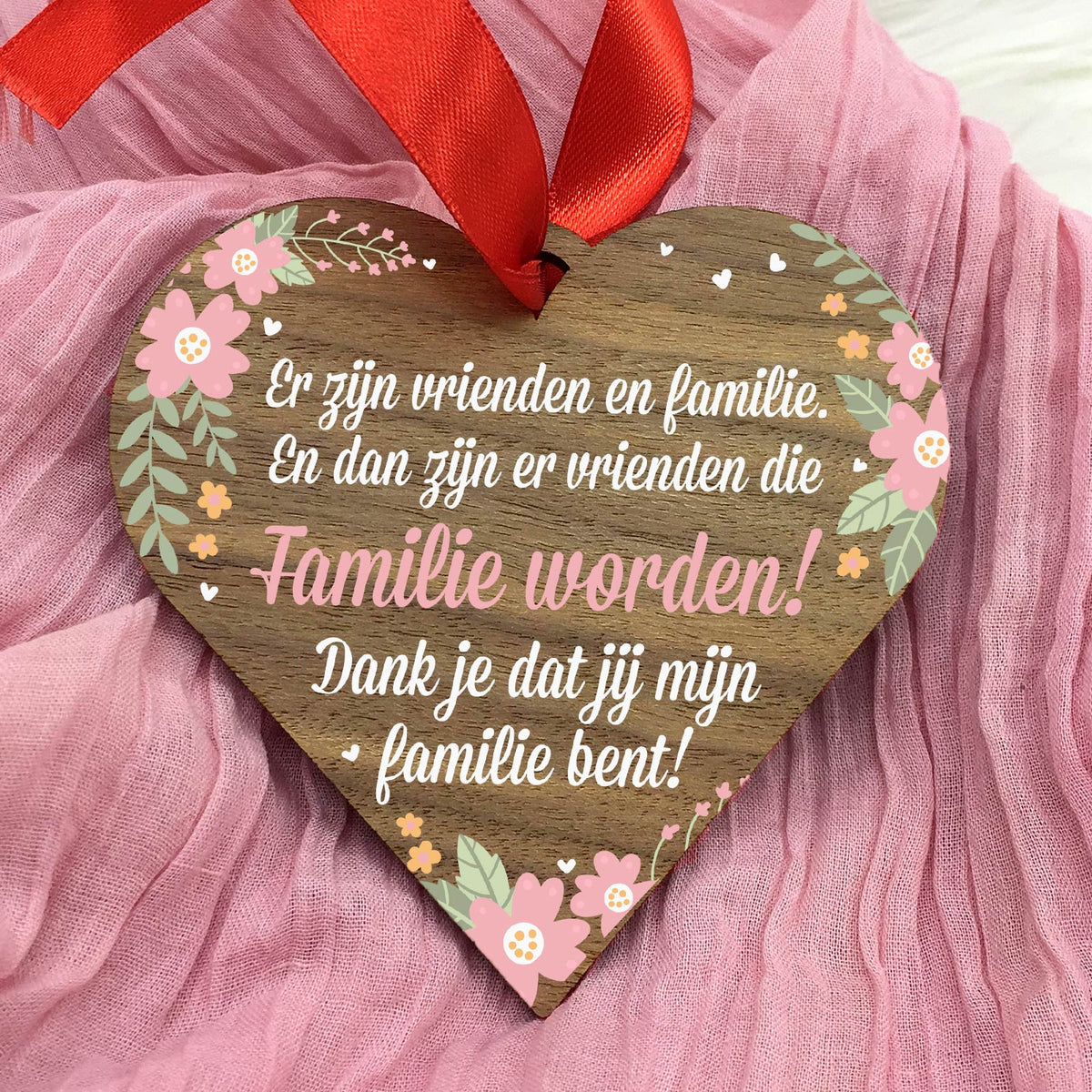 Familie en vrienden - Hart van walnoot hout - Bella Mia