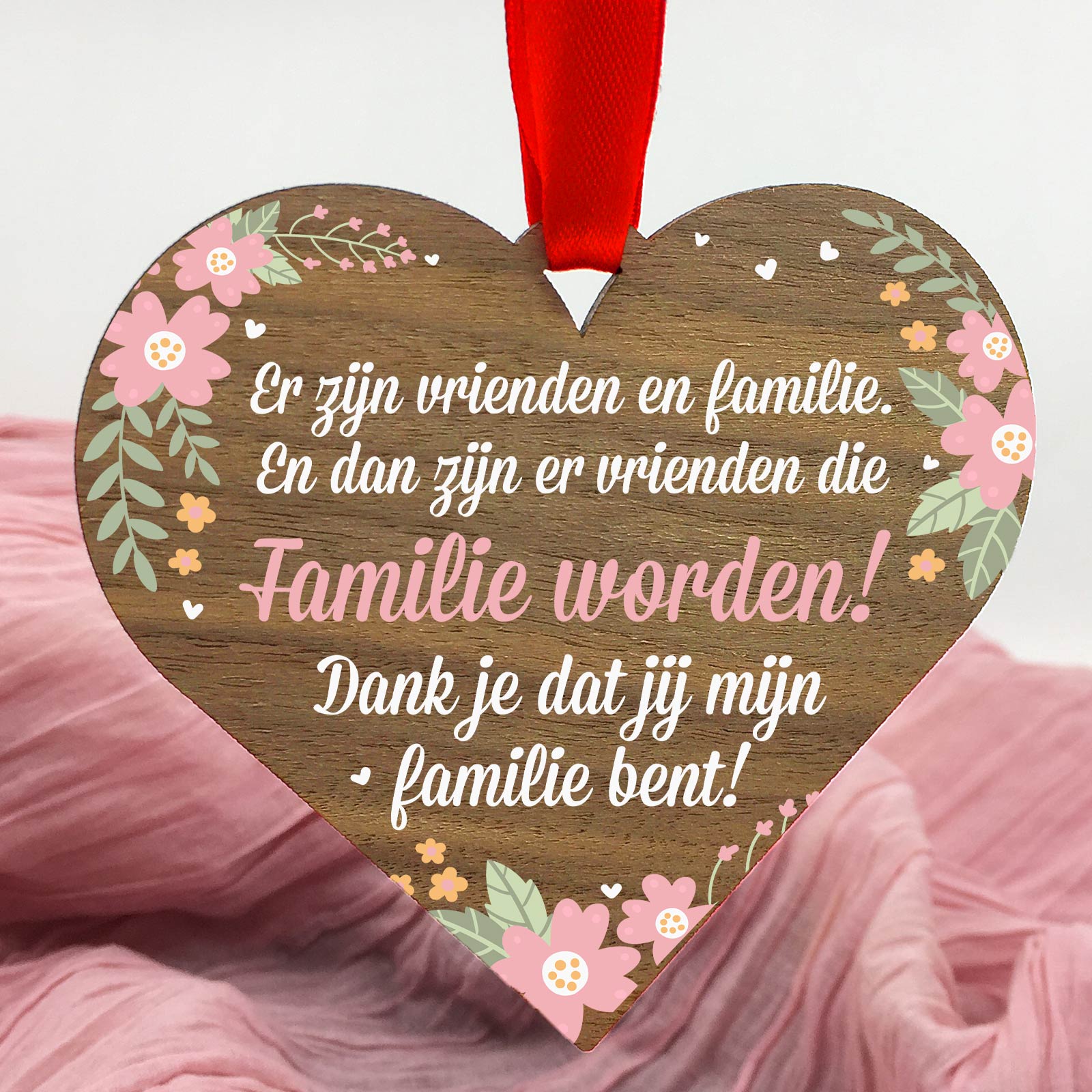 Familie en vrienden - Hart van walnoot hout - Bella Mia