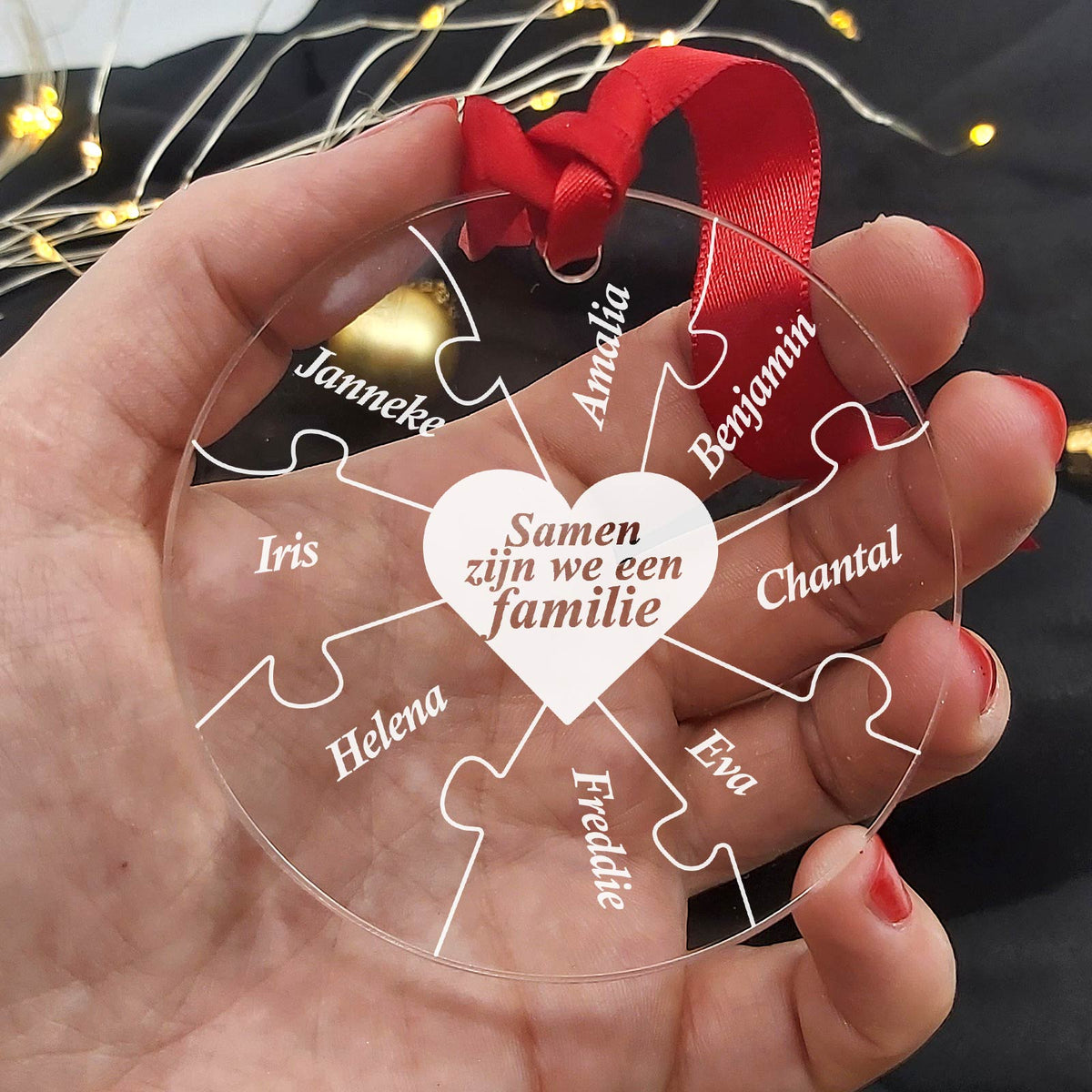 Familie Puzzel Plexiglas Kerstbal - Bella Mia