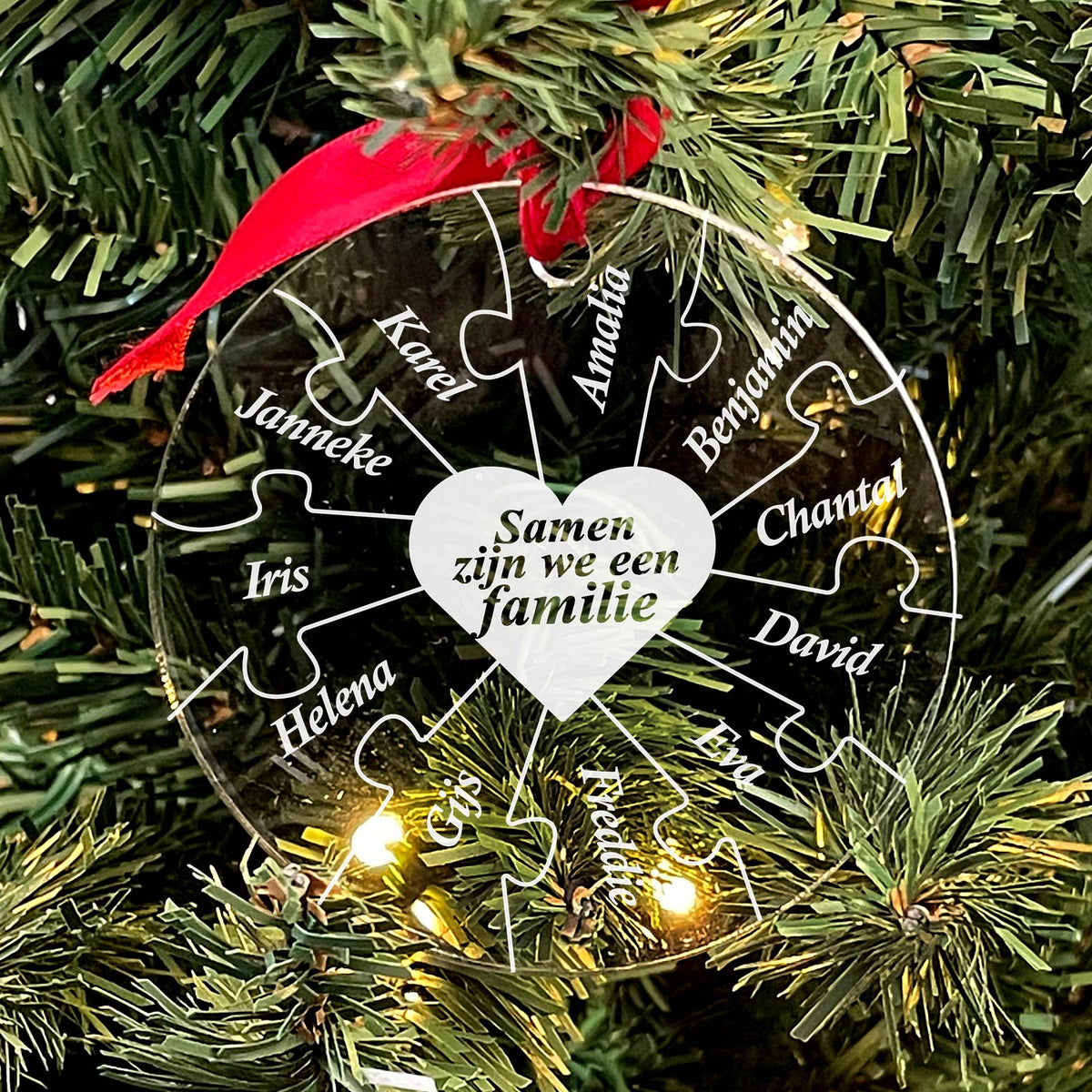 Familie Puzzel Plexiglas Kerstbal - Bella Mia