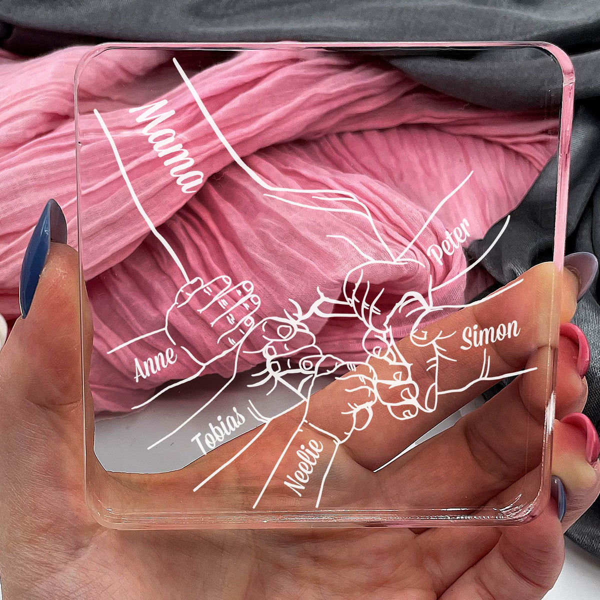 Familiehanden Op Plexi Glas - Bella Mia