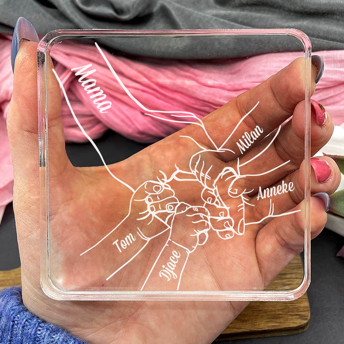 Familiehanden Op Plexi Glas - Bella Mia