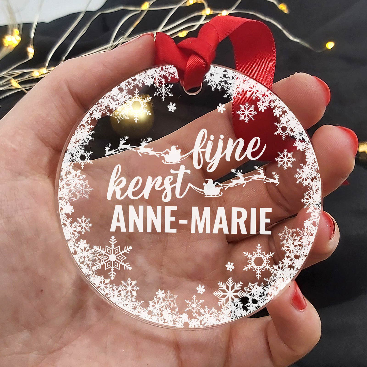 Fijne Kerst Plexiglas Kerstballen met eigen naam - Bella Mia