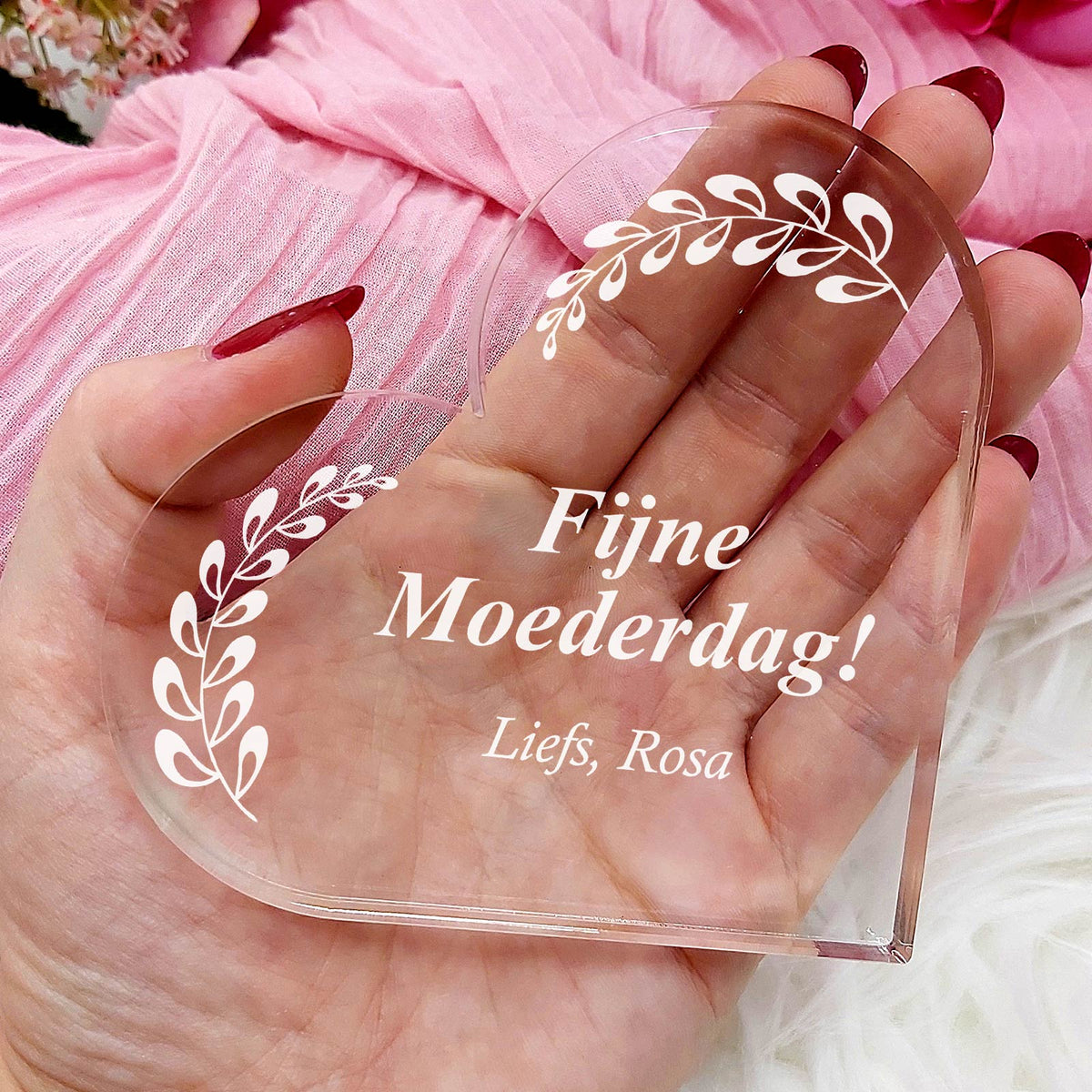 Fijne Moederdag Hart van Plexi Glas - Bella Mia