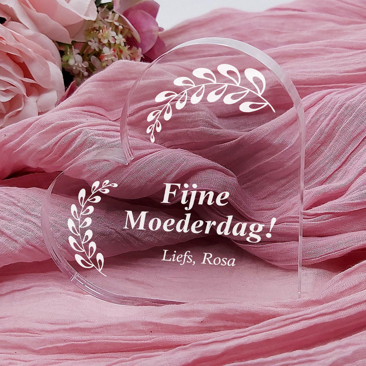 Fijne Moederdag Hart van Plexi Glas - Bella Mia