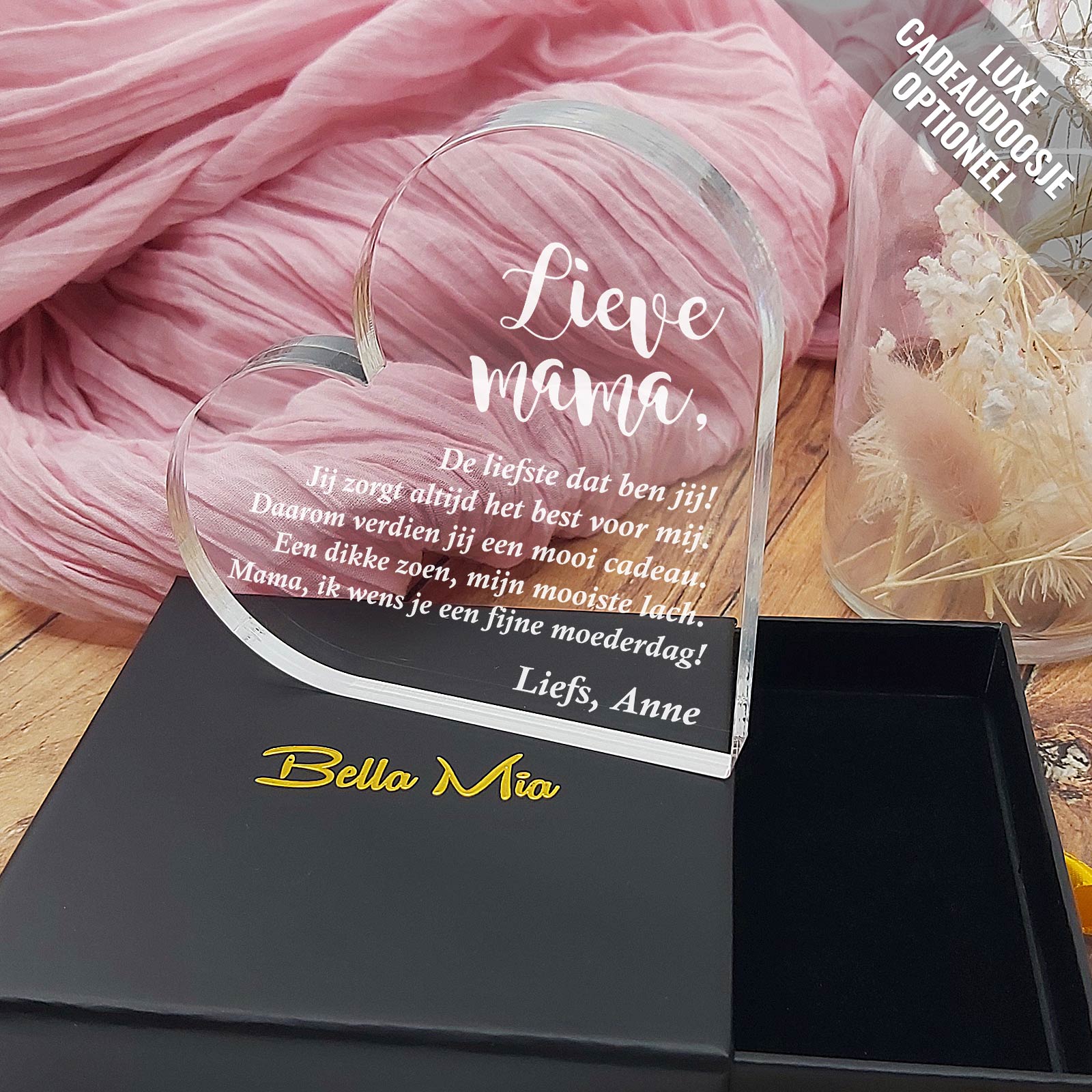 Fijne Moederdag Mama Hart van Plexiglas - Bella Mia