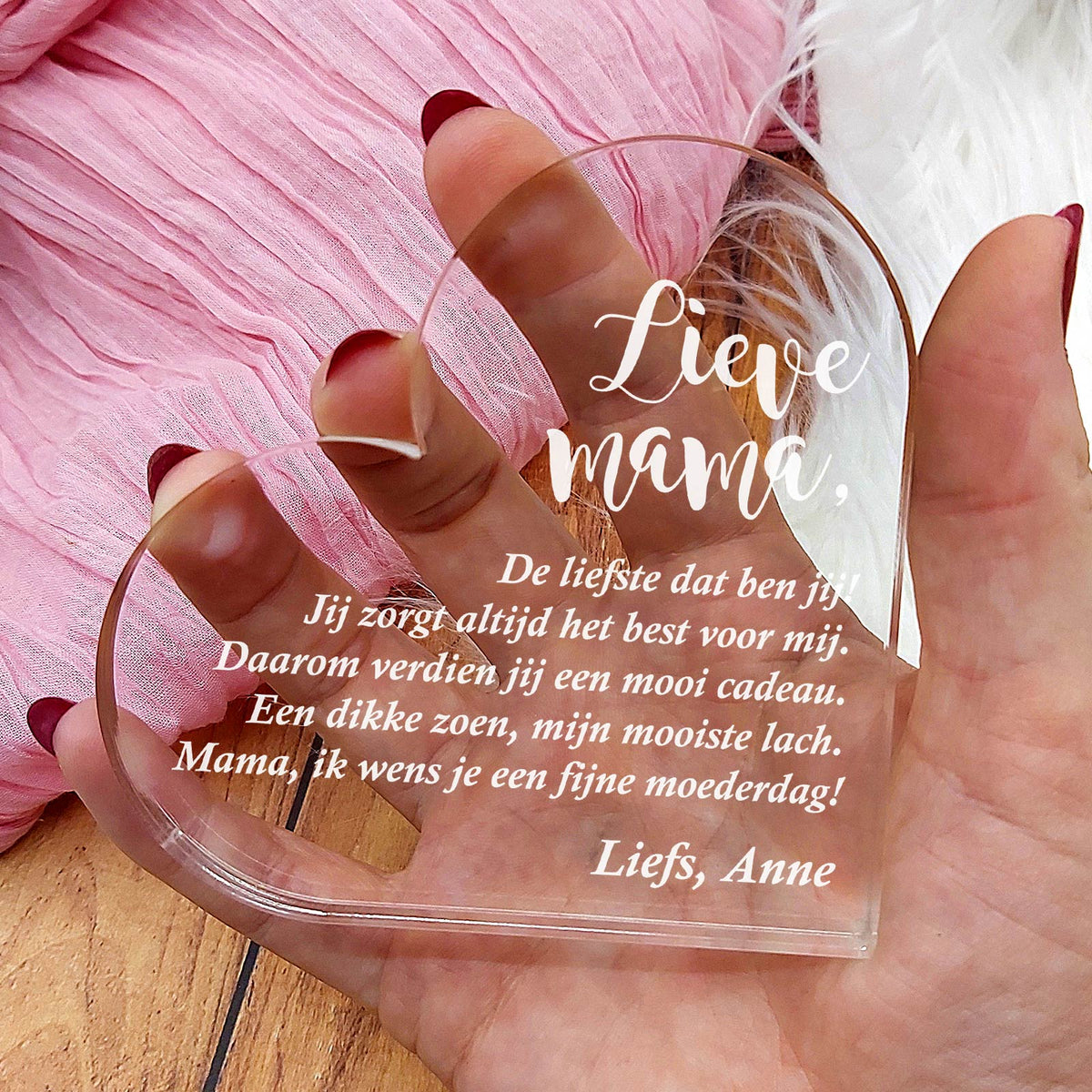 Fijne Moederdag Mama Hart van Plexiglas - Bella Mia