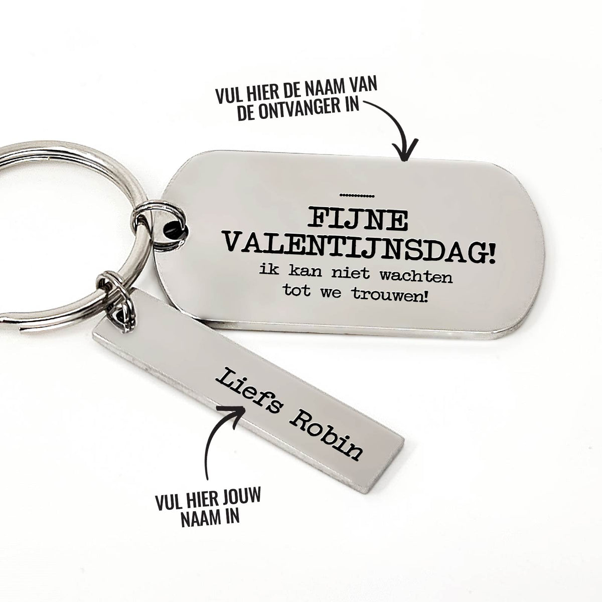 Fijne Valentijns Dag Ik Kan Niet Wachten Tot We Trouwen + Naam Sleutelhanger - Bella Mia